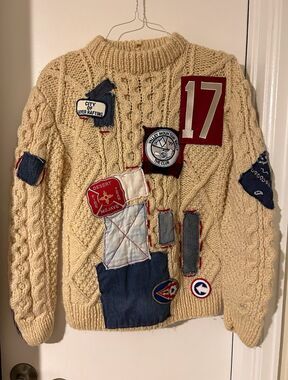 RILEY Vintage 1/1 Patchwork Cable Knit Sweater Unisex MADE IN USA Heavyweight S